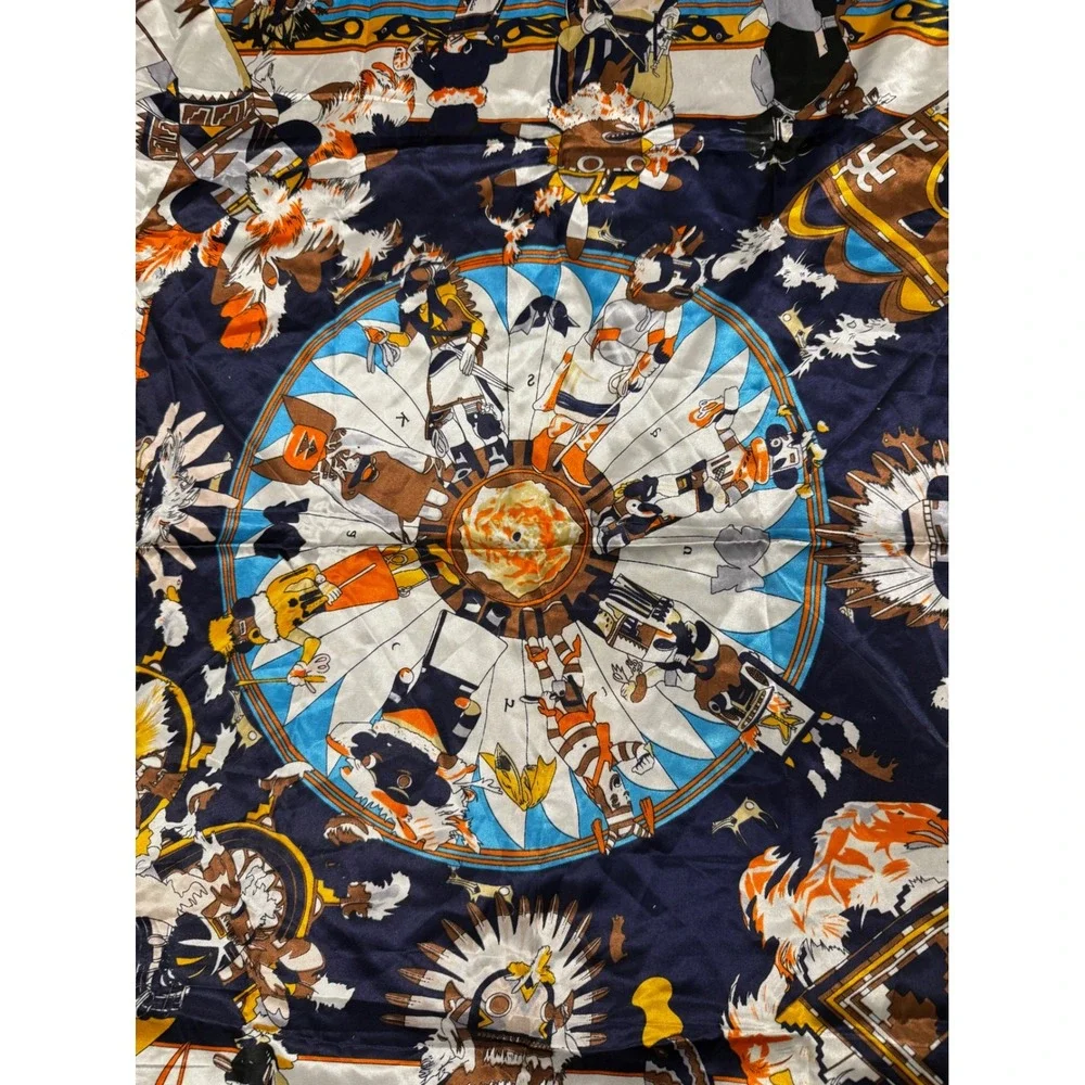 Vtg Southwestern Native American Inspired Scarf Large Square Blue Tribal Western